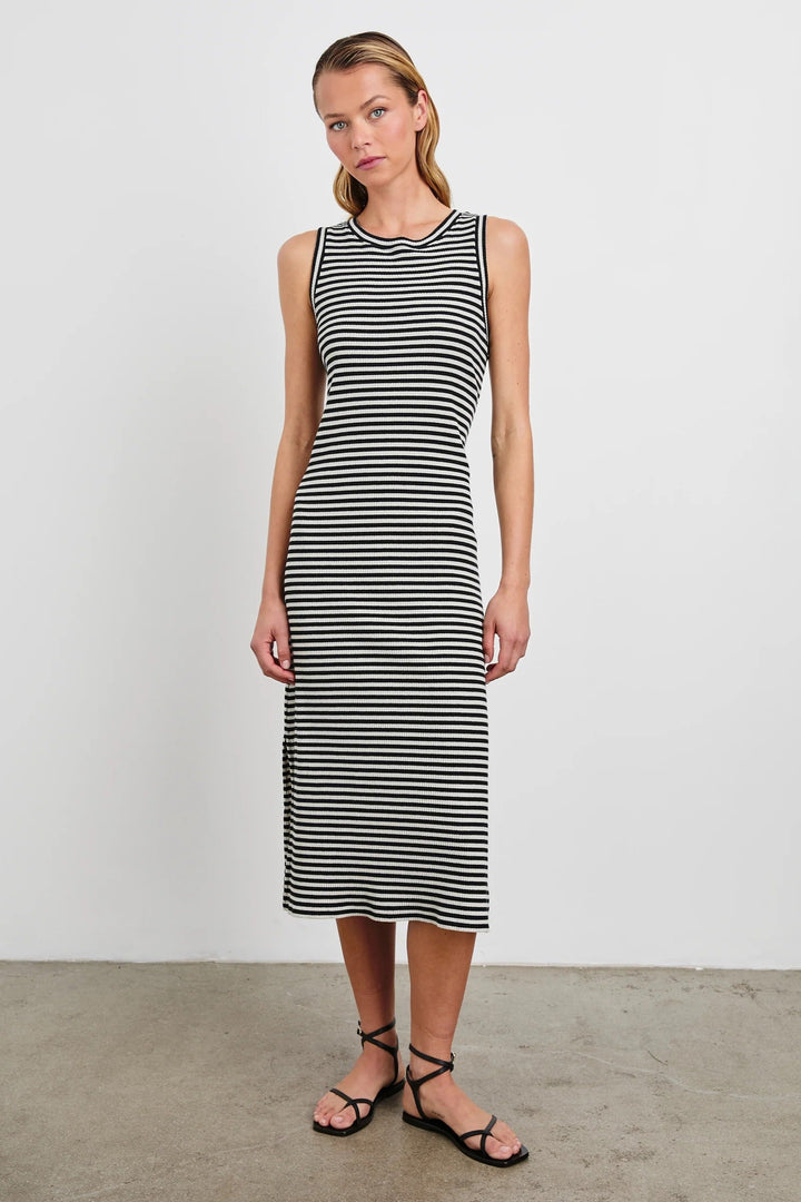 Black Birch Stripe Crew Neck Tank Midi Dress