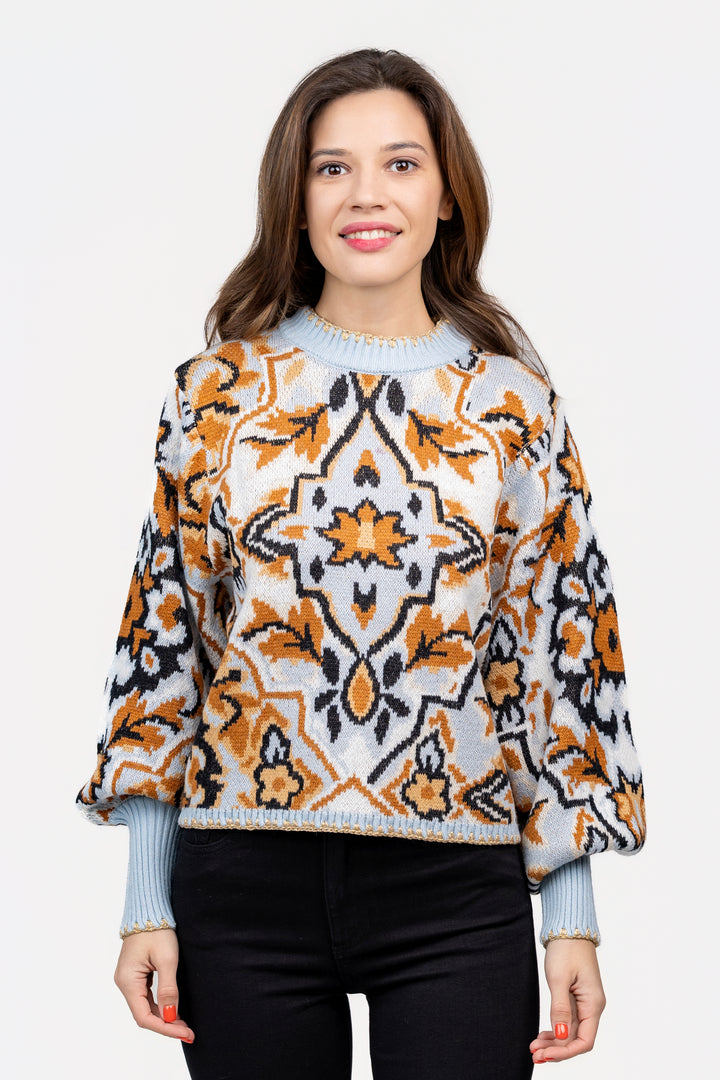 Blue Winter Tapestry Sweater