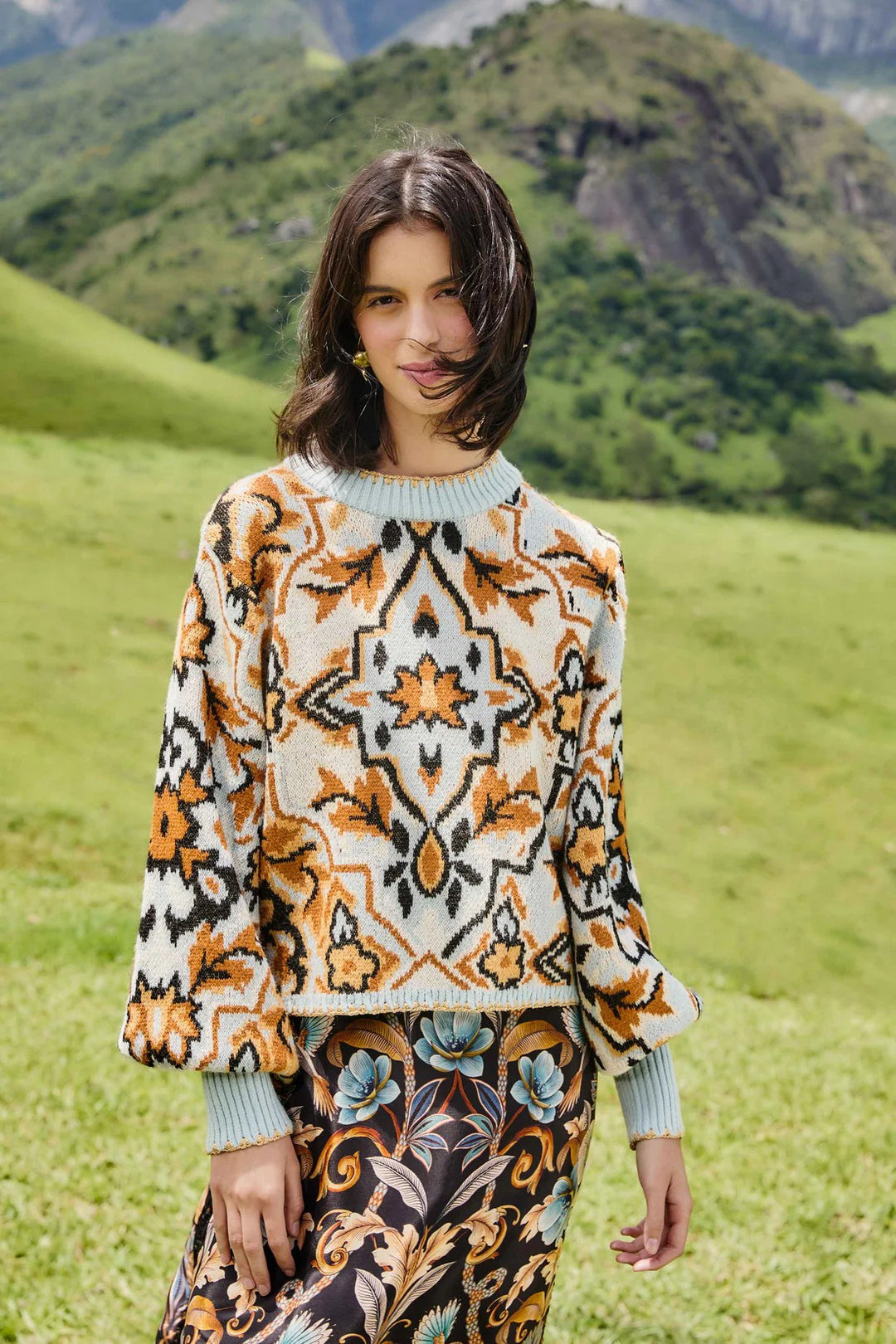 Blue Winter Tapestry Sweater