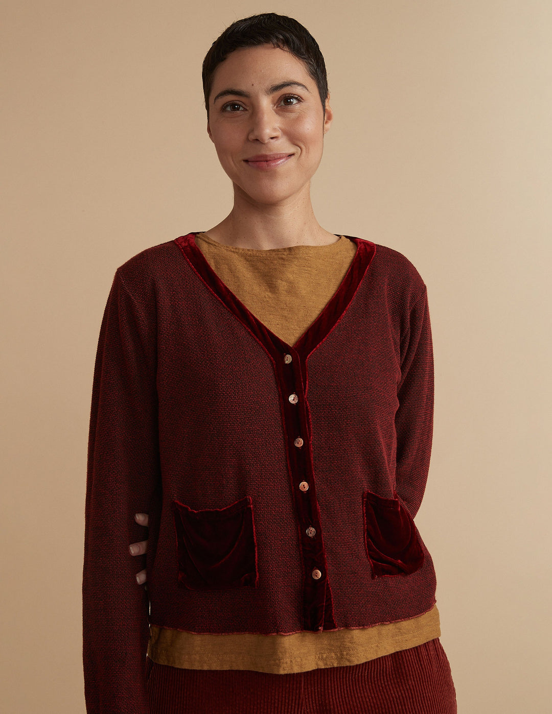 Cognac Marble Cropped Cardigan
