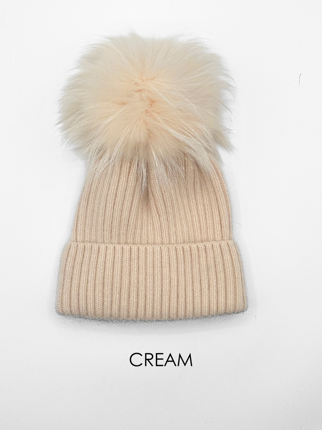Cream Angora Blend Fur Pom Hat