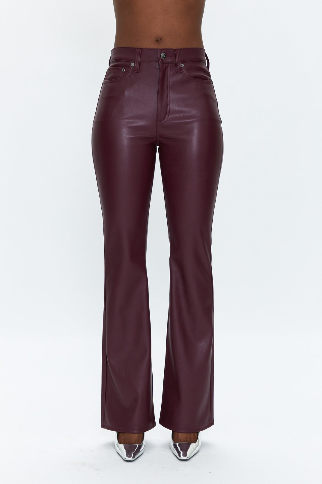 Dark Rose Faux Leather Dana High Rise Boot Cut Pant