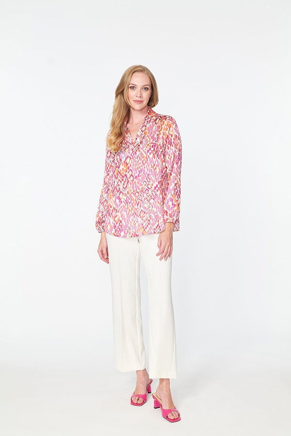 Pink Multi Tile Print Back Pleated Shirt