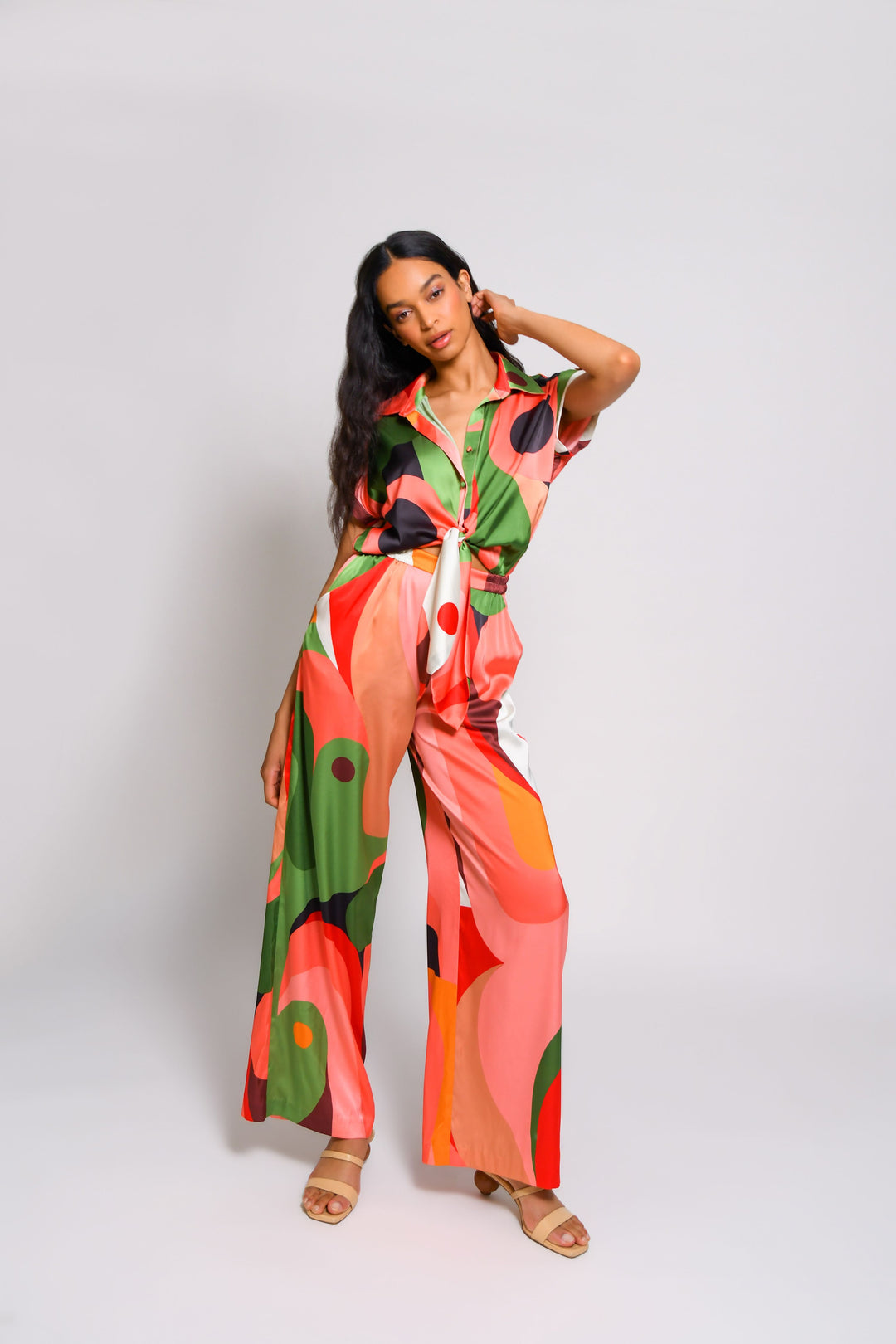 Retro Multi Geo Print Wide Leg Brenner Jumpsuit