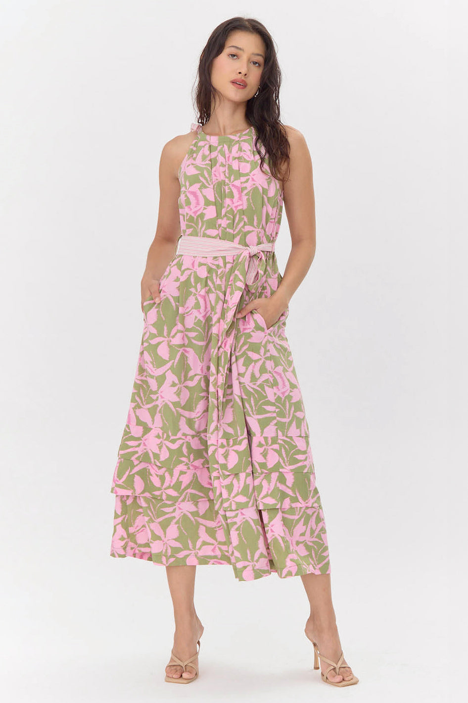 pink and sage dress strapless tulle ball gown dress with pink floral flowers