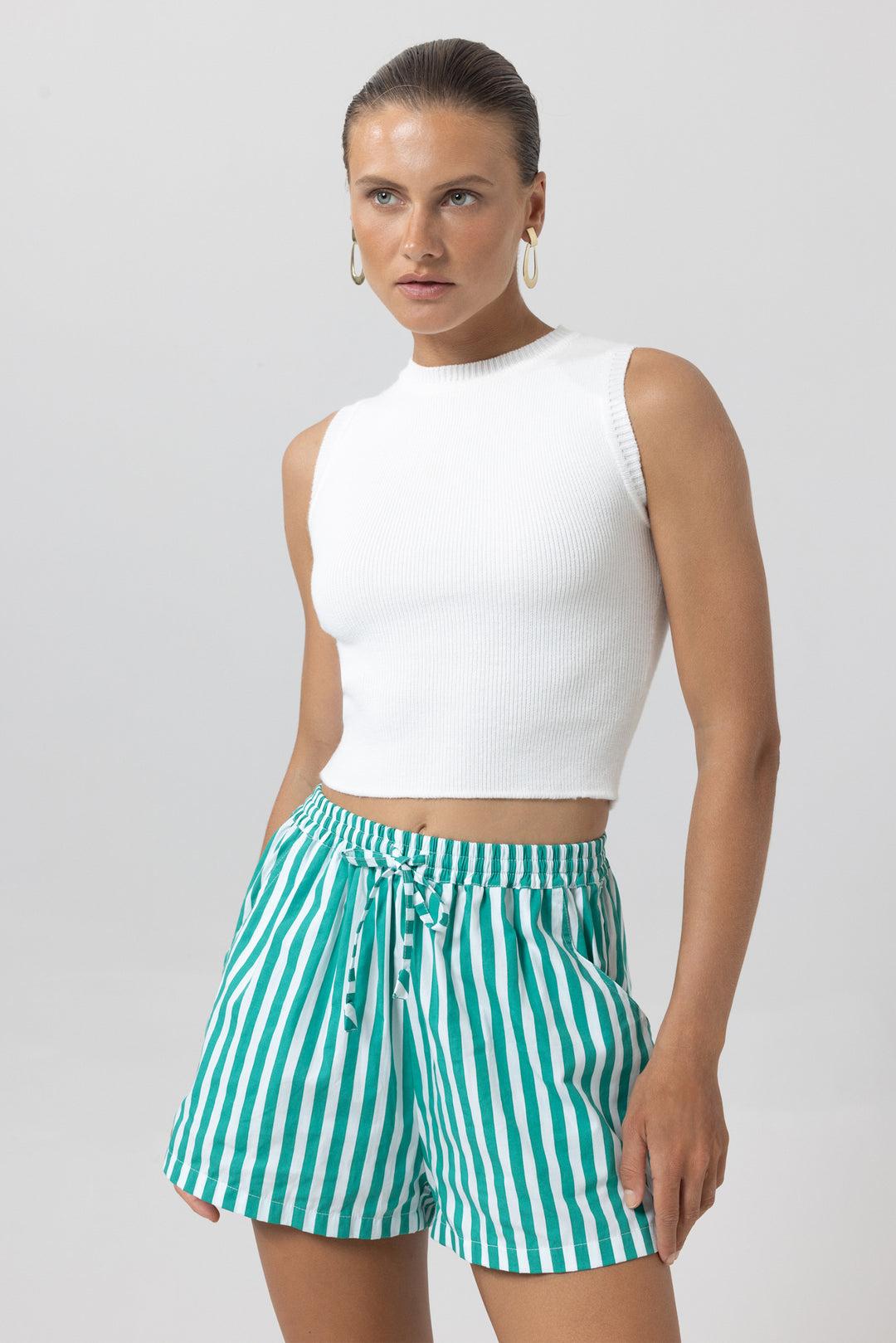 White Knitted Crew Neck Kit Tank Top