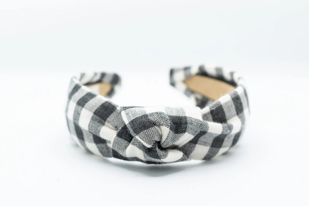 Black Check Knotted Headband