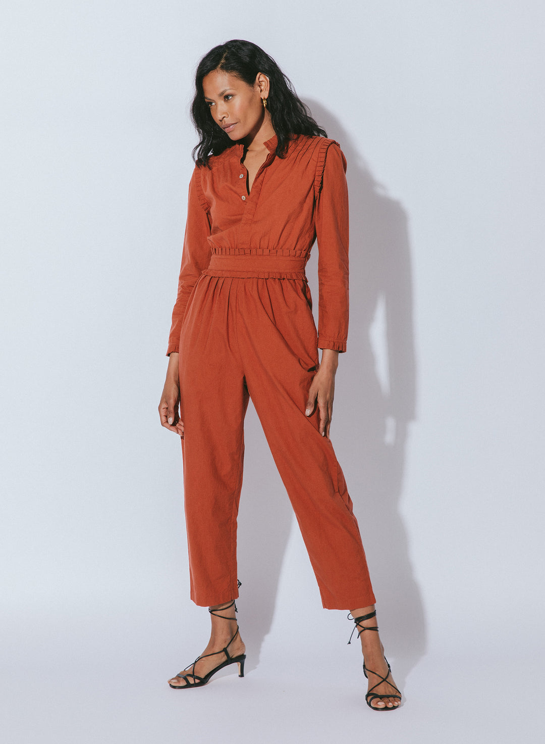Burnt Orange Pleated Jumpsuit