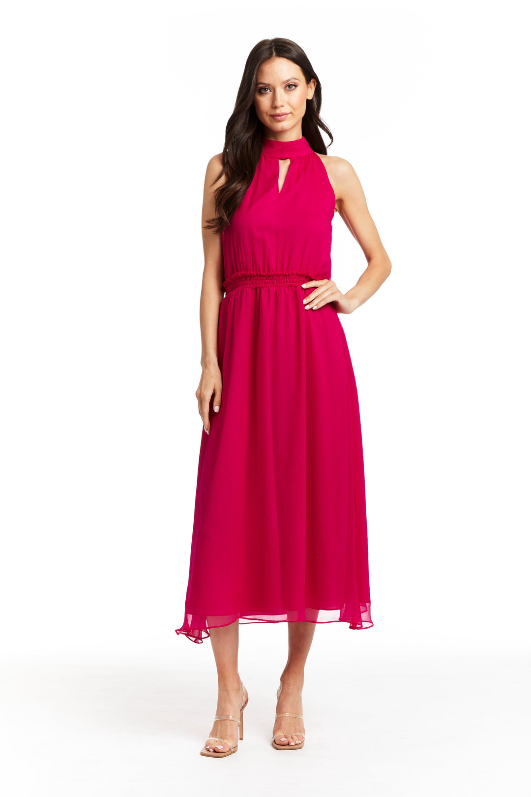 Fuchsia Halter Midi Dress