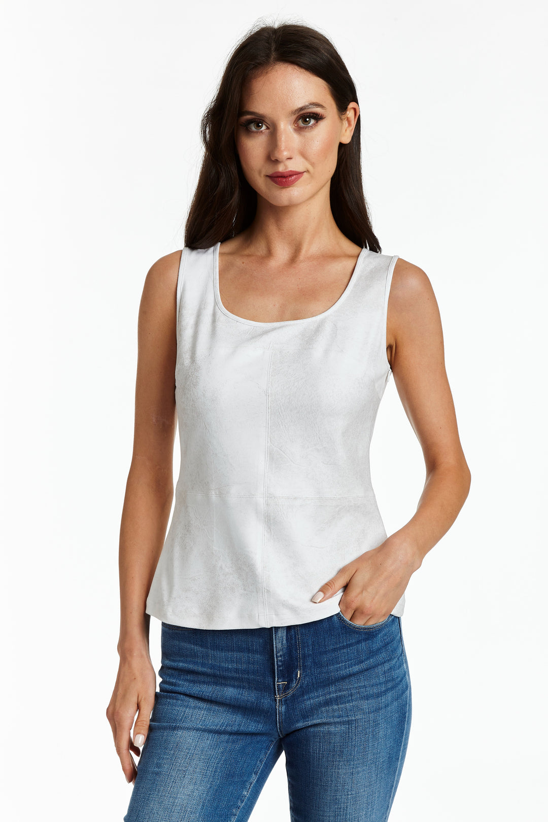 Wheat Vegan Leather Sleeveless Shirt