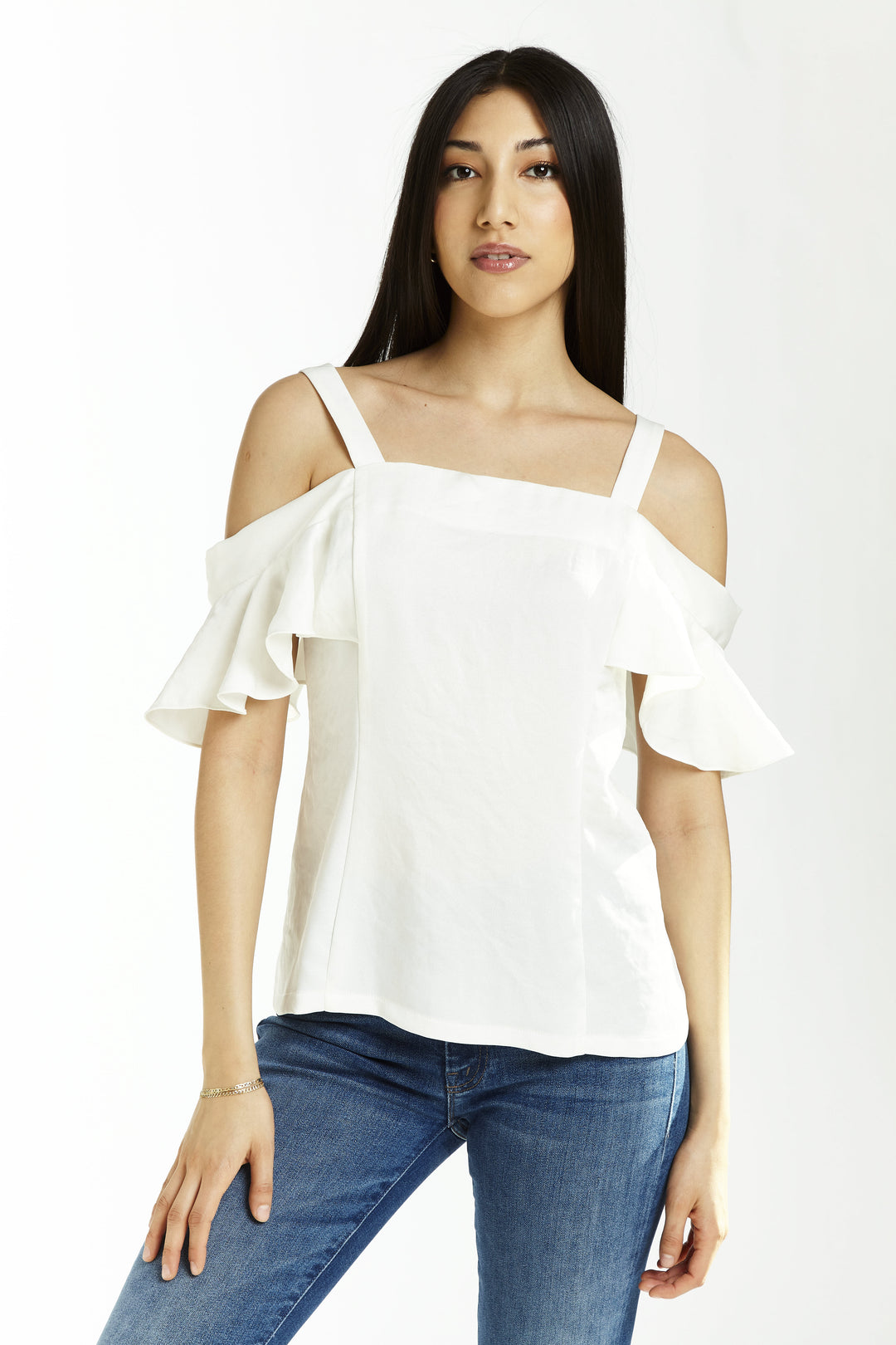 White Silky Ruffled Tank