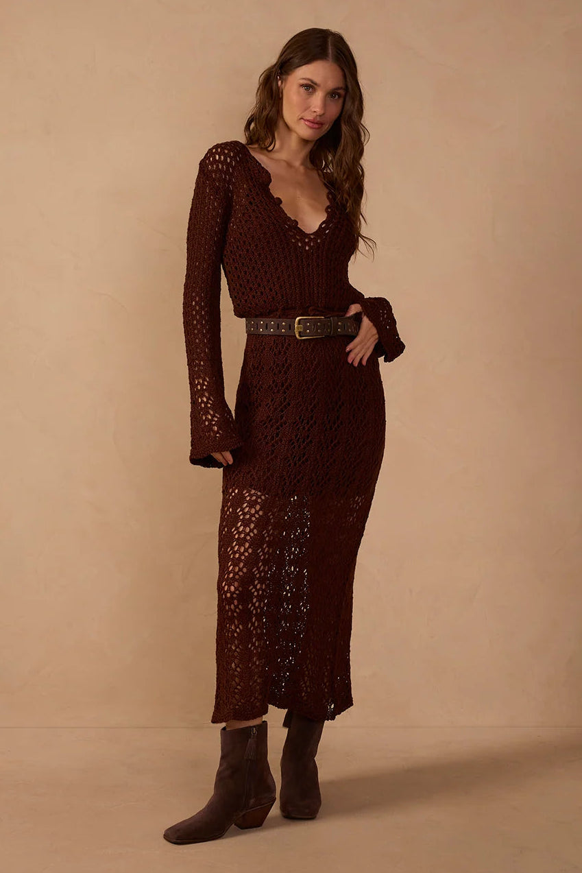 Brown Tricot Maxi Dress