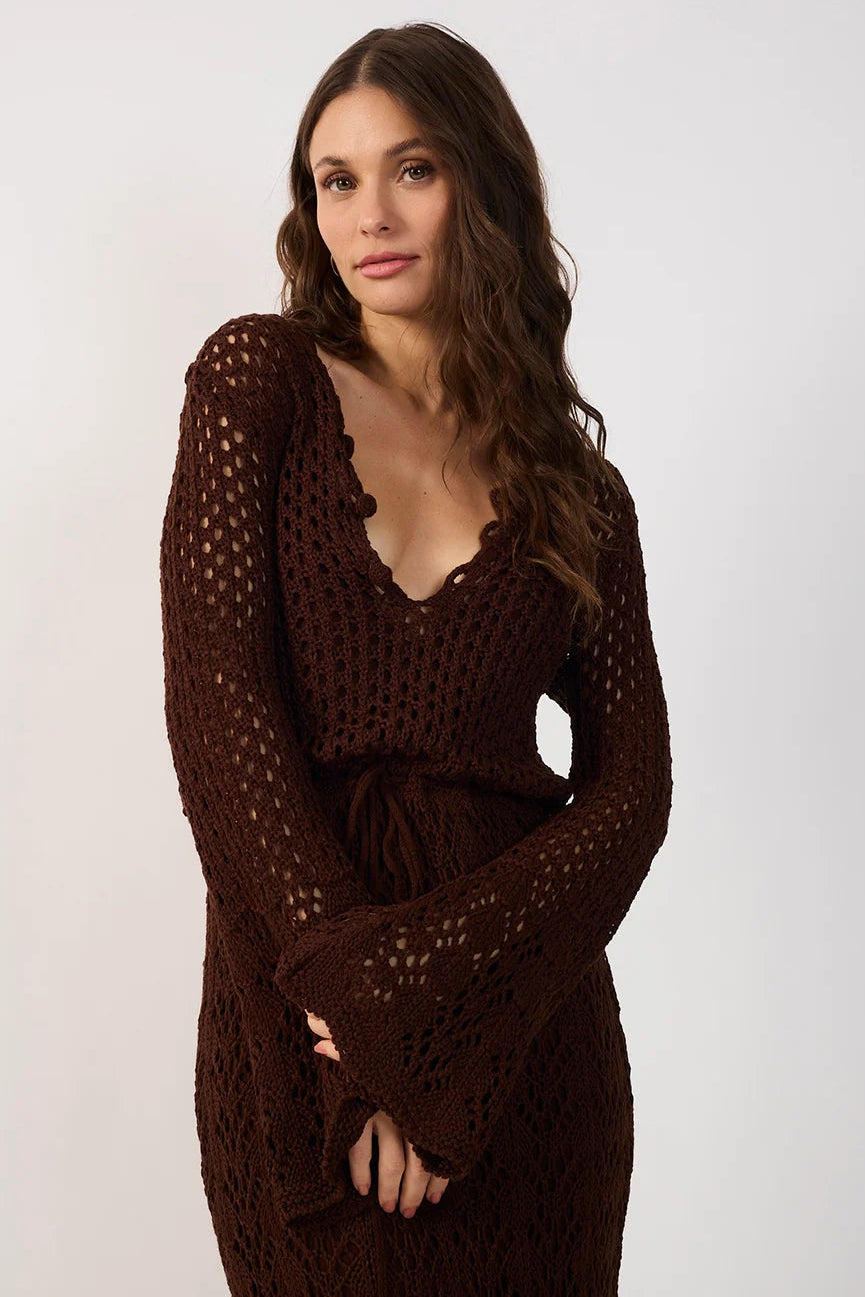 Brown Tricot Maxi Dress