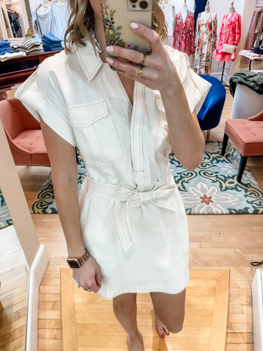 White Short Sleeve Shirt Style Diego Mini Dress