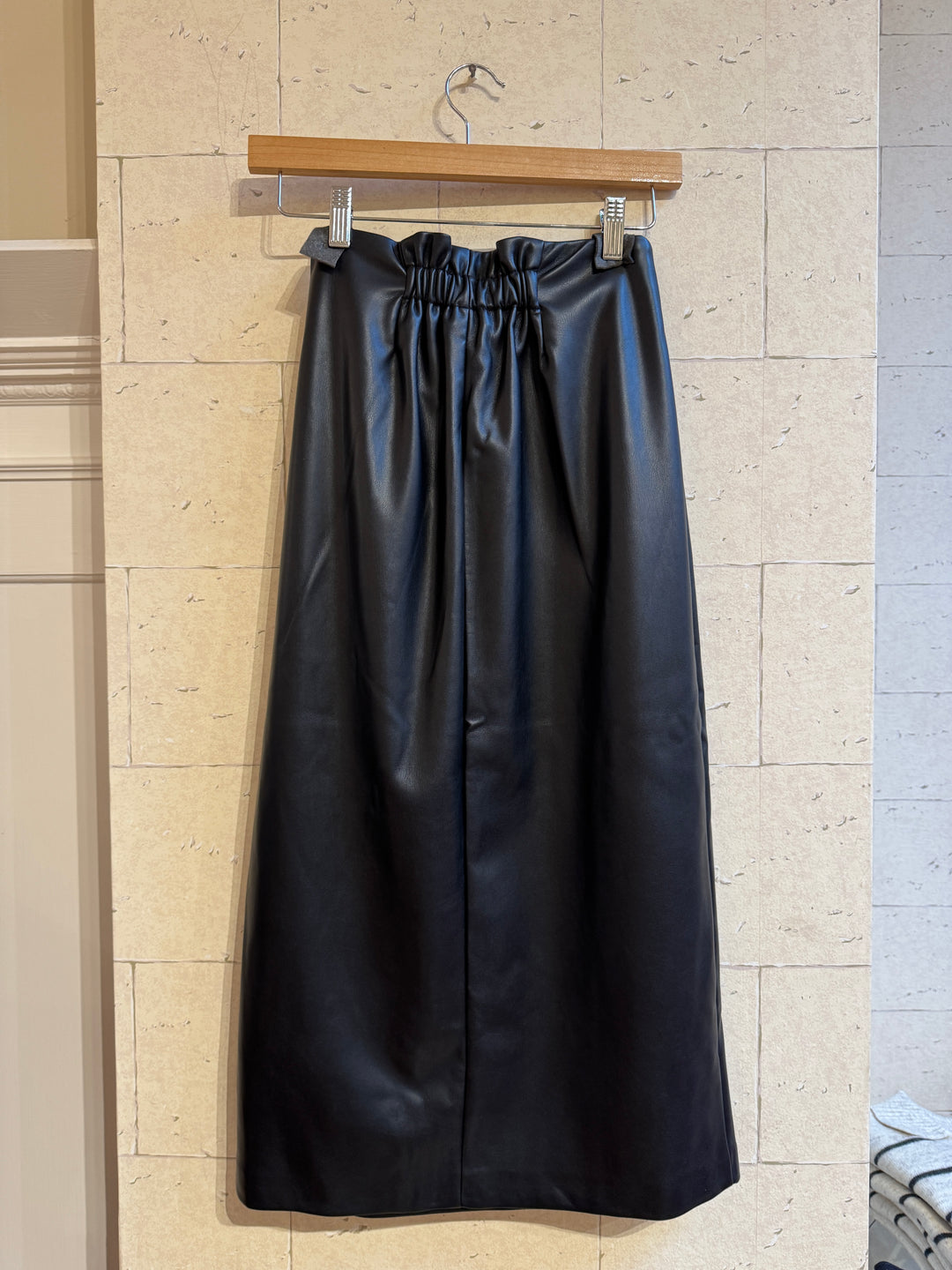 Black Faux Leather Navia Midi Skirt