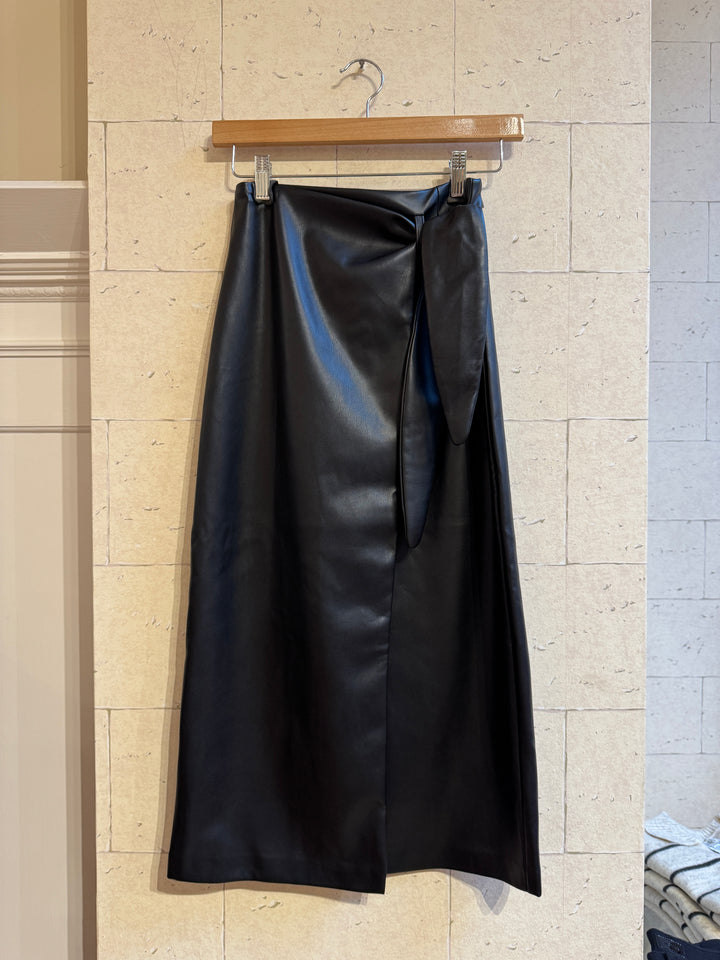 Black Faux Leather Navia Midi Skirt