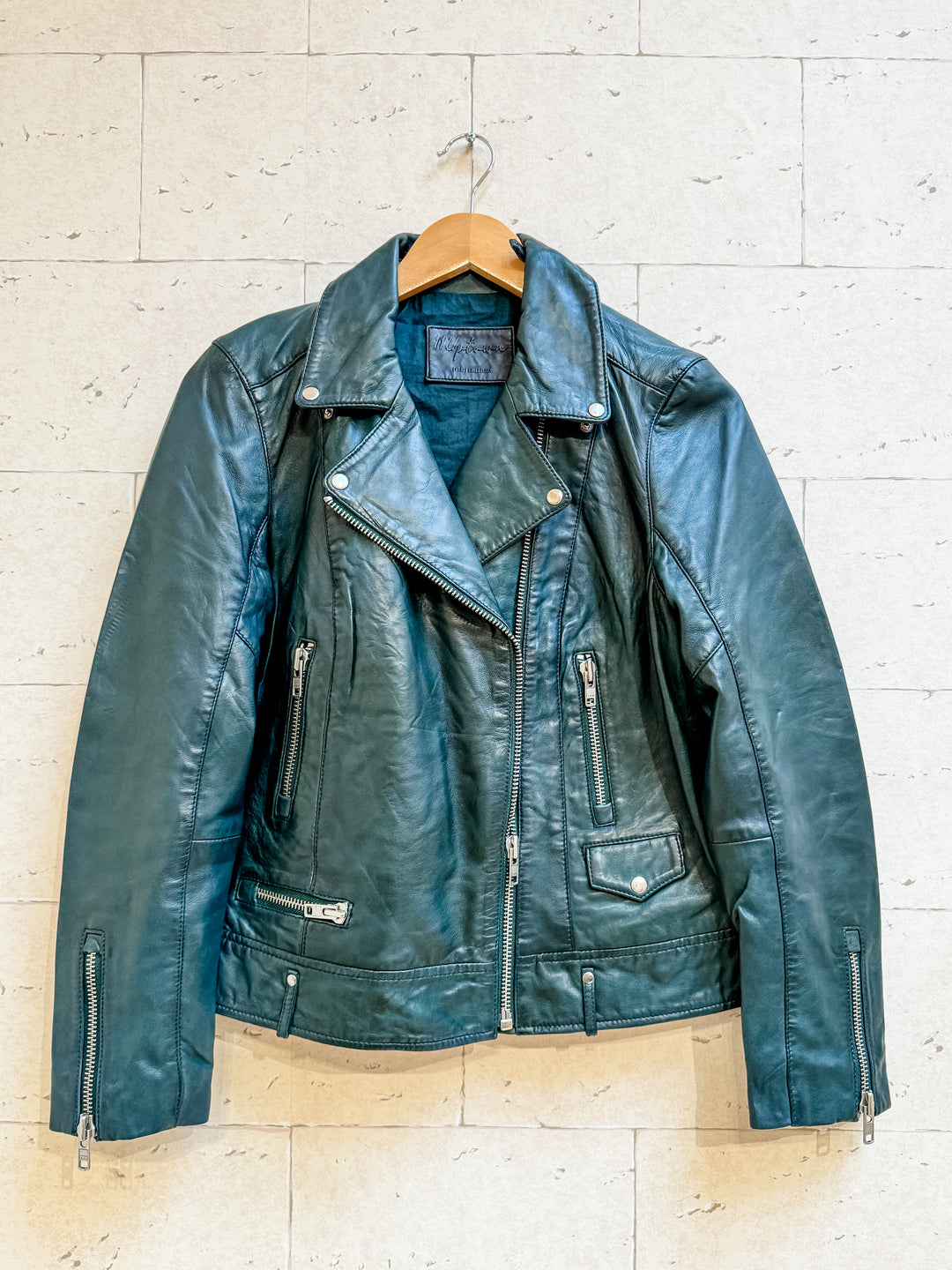 Vinyl Green Leather Classic Moto Jacket