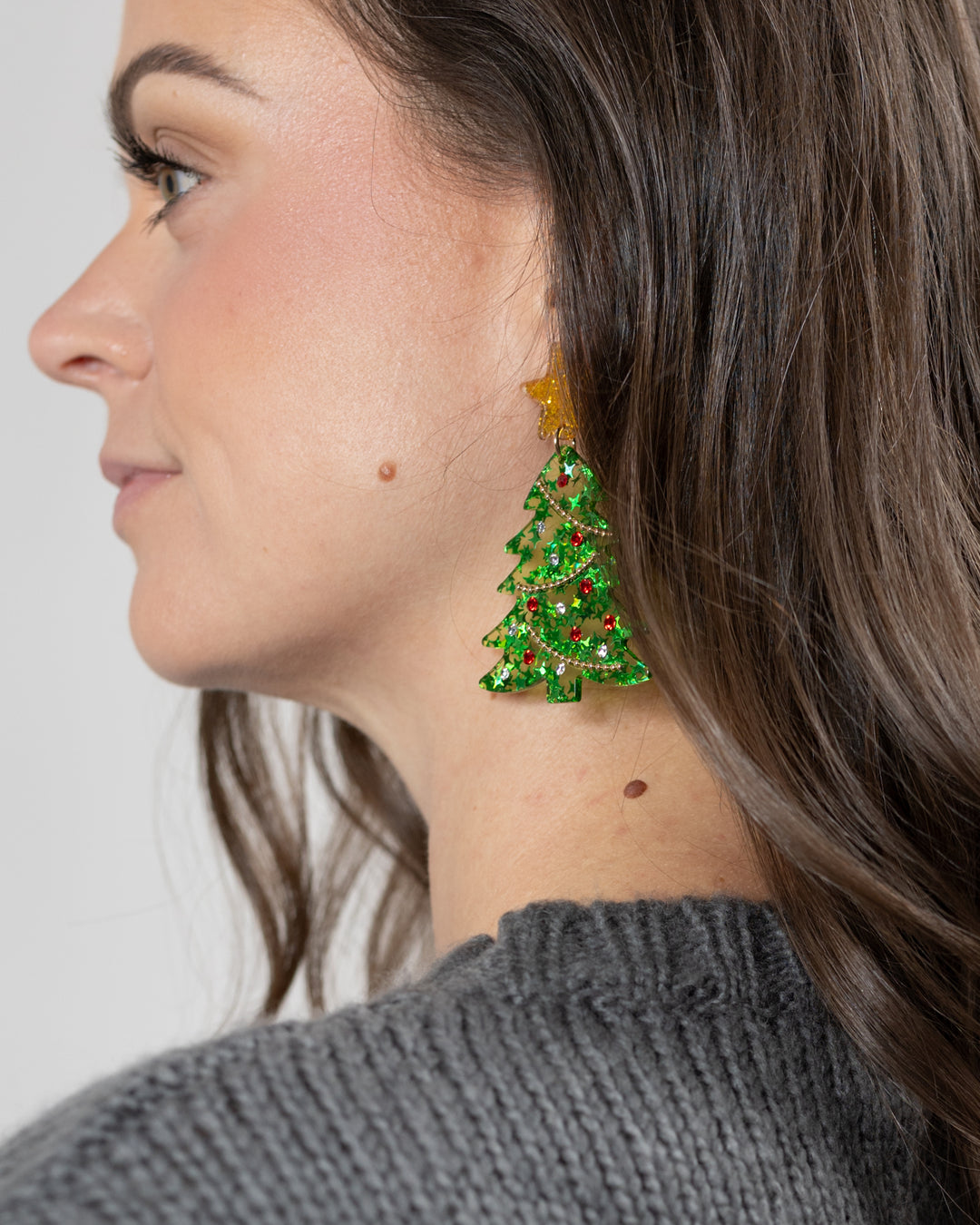 Acrylic Confetti Christmas Tree Dangle Earrings