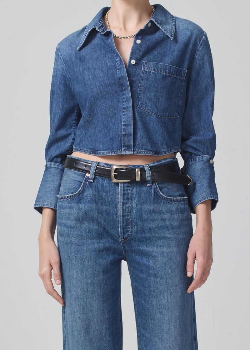 Ambrose Dark Indigo Cropped Bea Denim Shirt