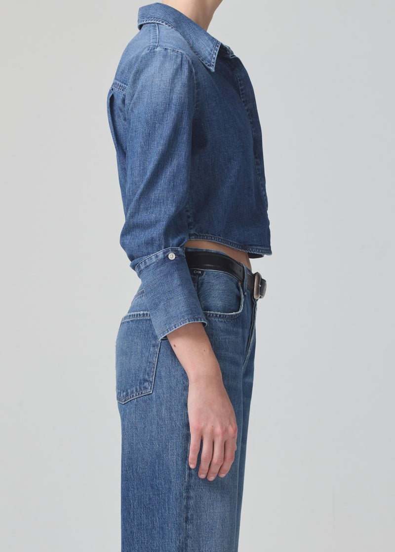 Ambrose Dark Indigo Cropped Bea Denim Shirt