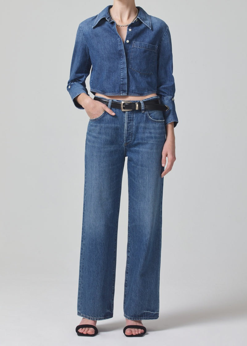 Ambrose Dark Indigo Cropped Bea Denim Shirt