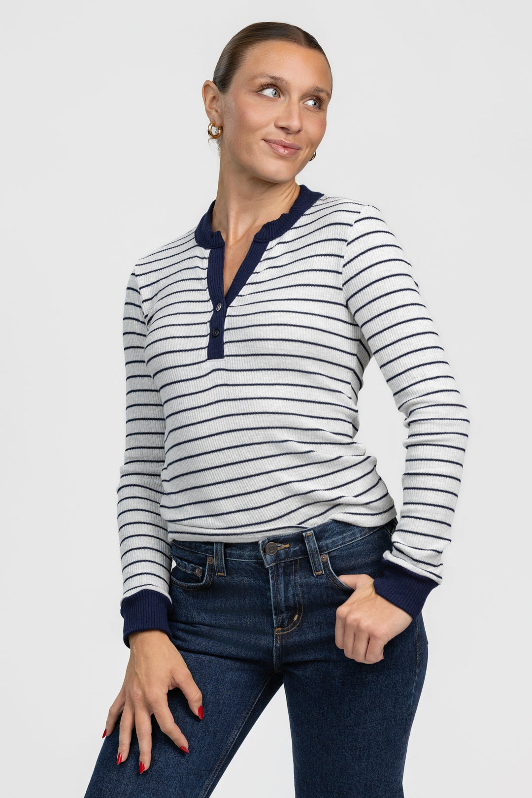 Ash Navy Stripe Henley Top
