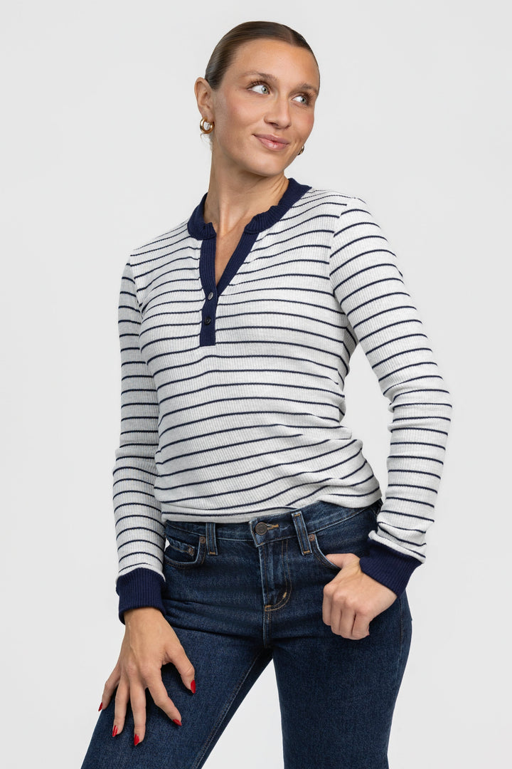 Ash Navy Stripe Henley Top