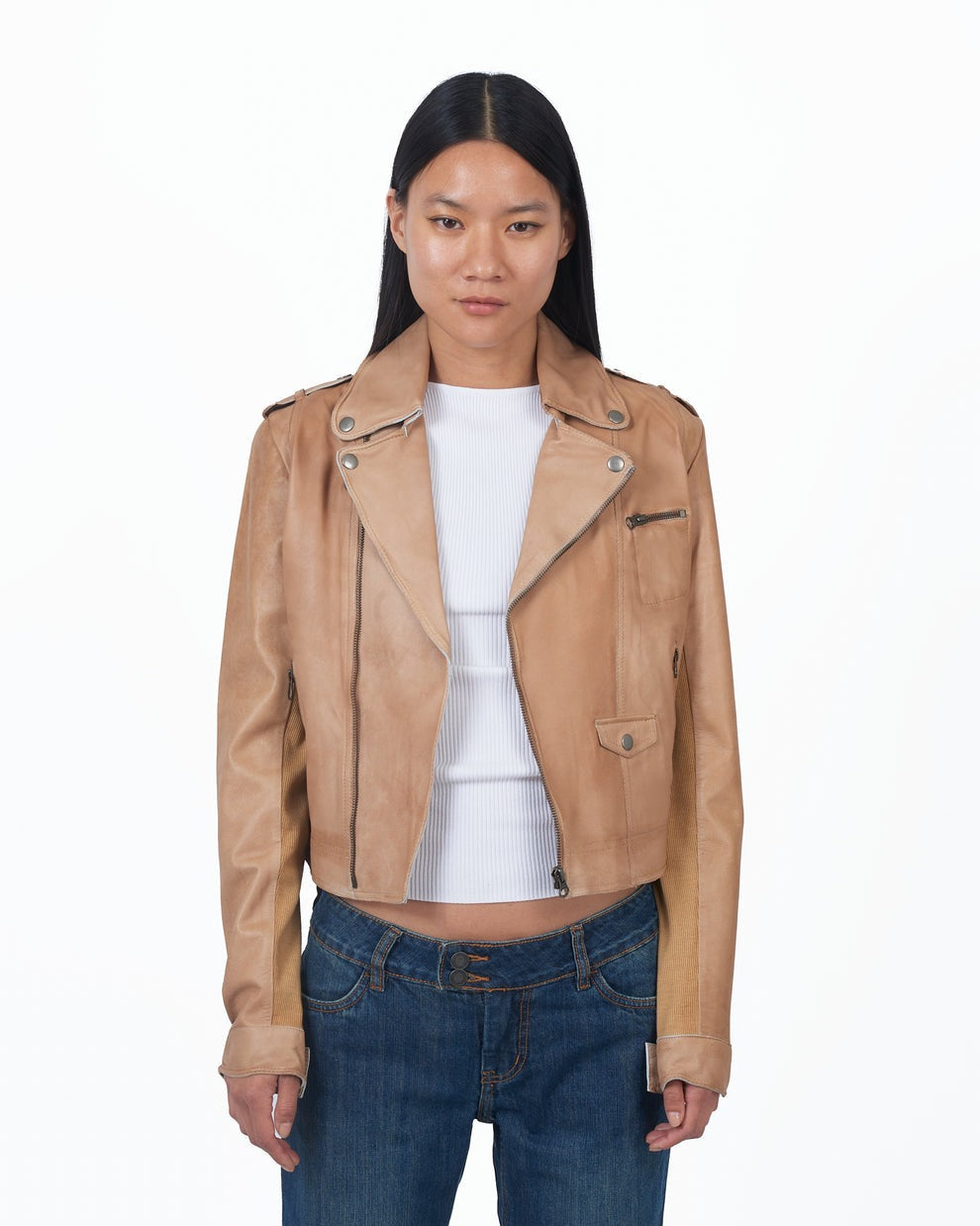 Au Lait Piper Patina Leather Cropped Jacket