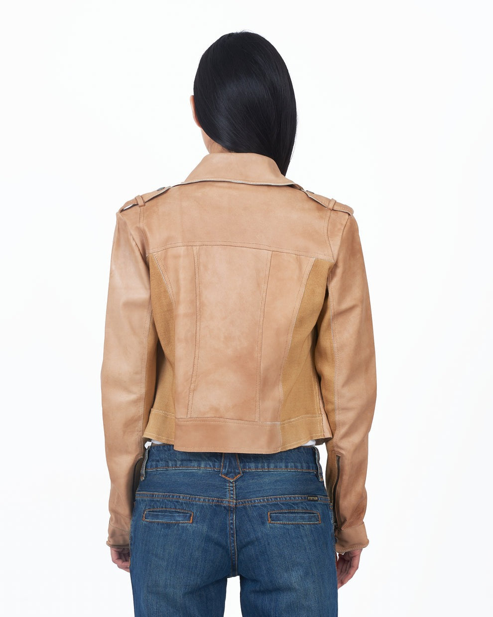 Au Lait Piper Patina Leather Cropped Jacket