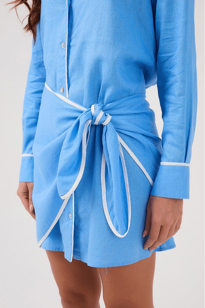 Aura Blue Off White Wrap Mini Dress