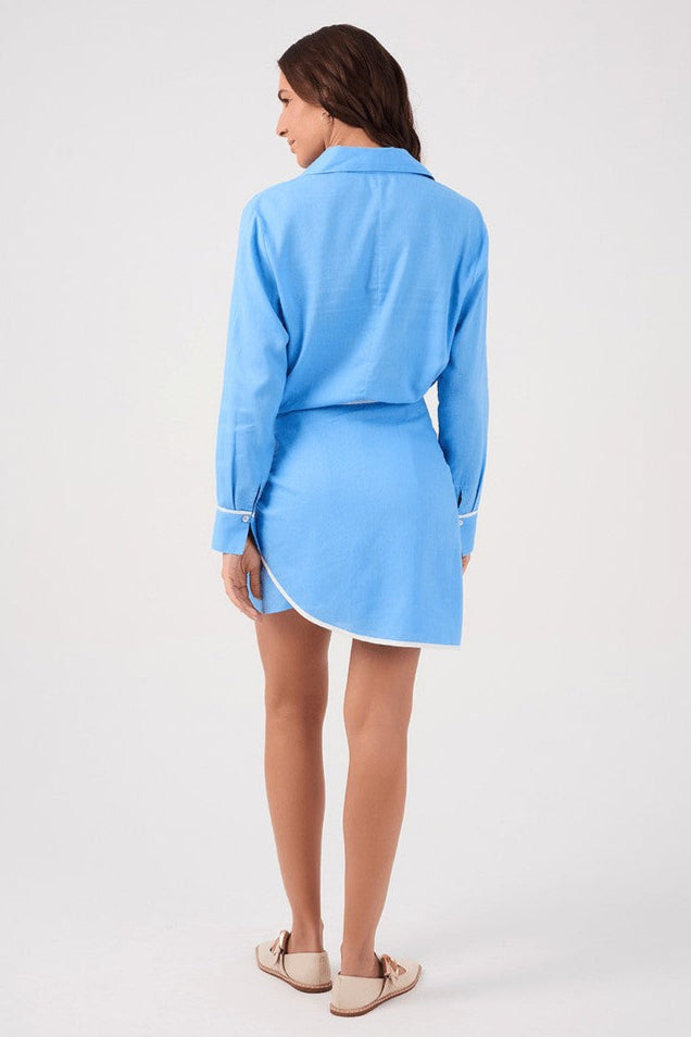 Aura Blue Off White Wrap Mini Dress