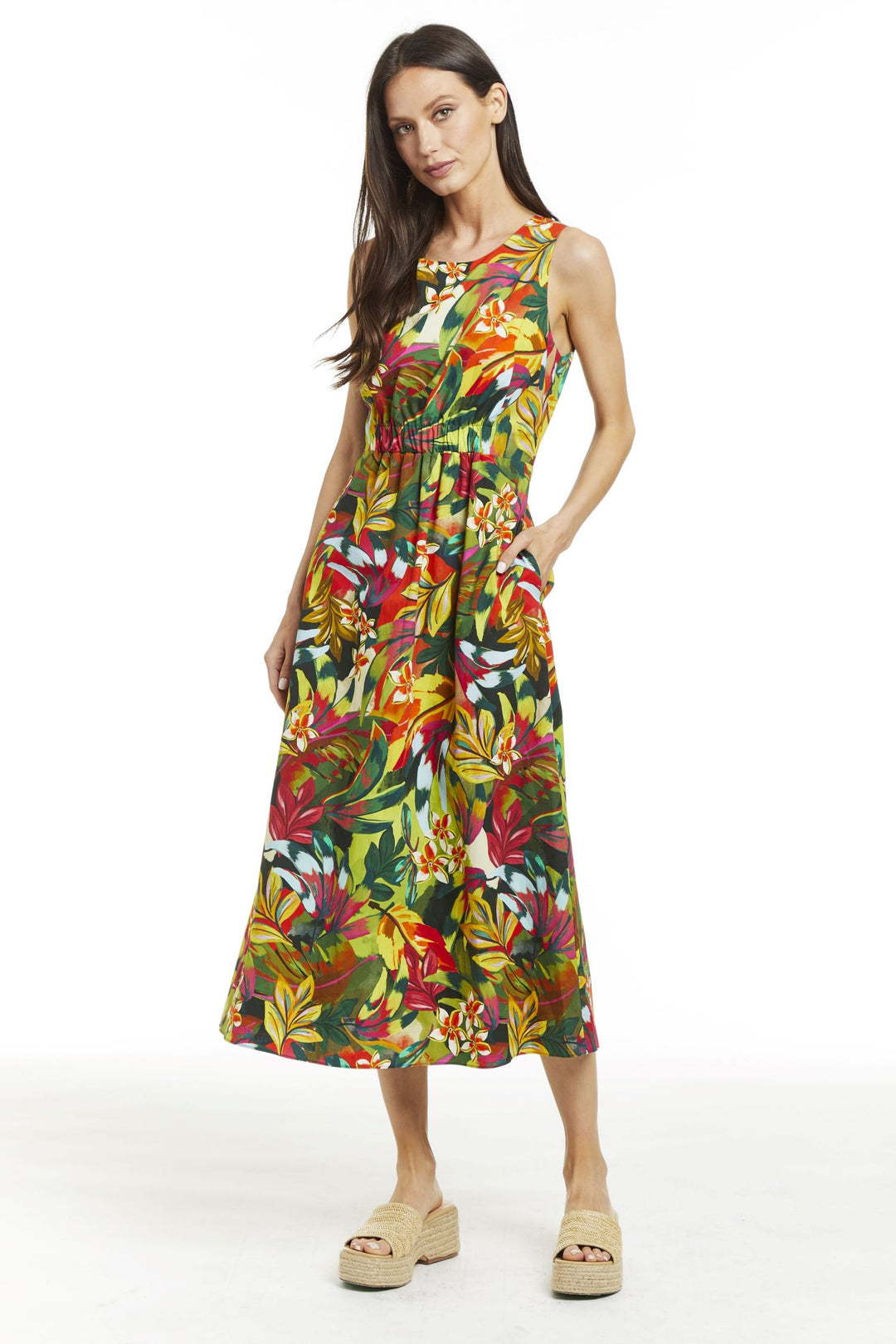 Avocado Multi Color Print Sleeveless Amber Midi Dress
