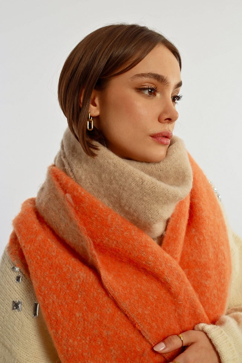 Beige And Orange Fluffy Scarf