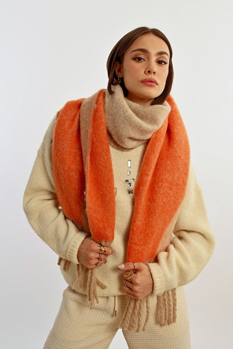 Beige And Orange Fluffy Scarf