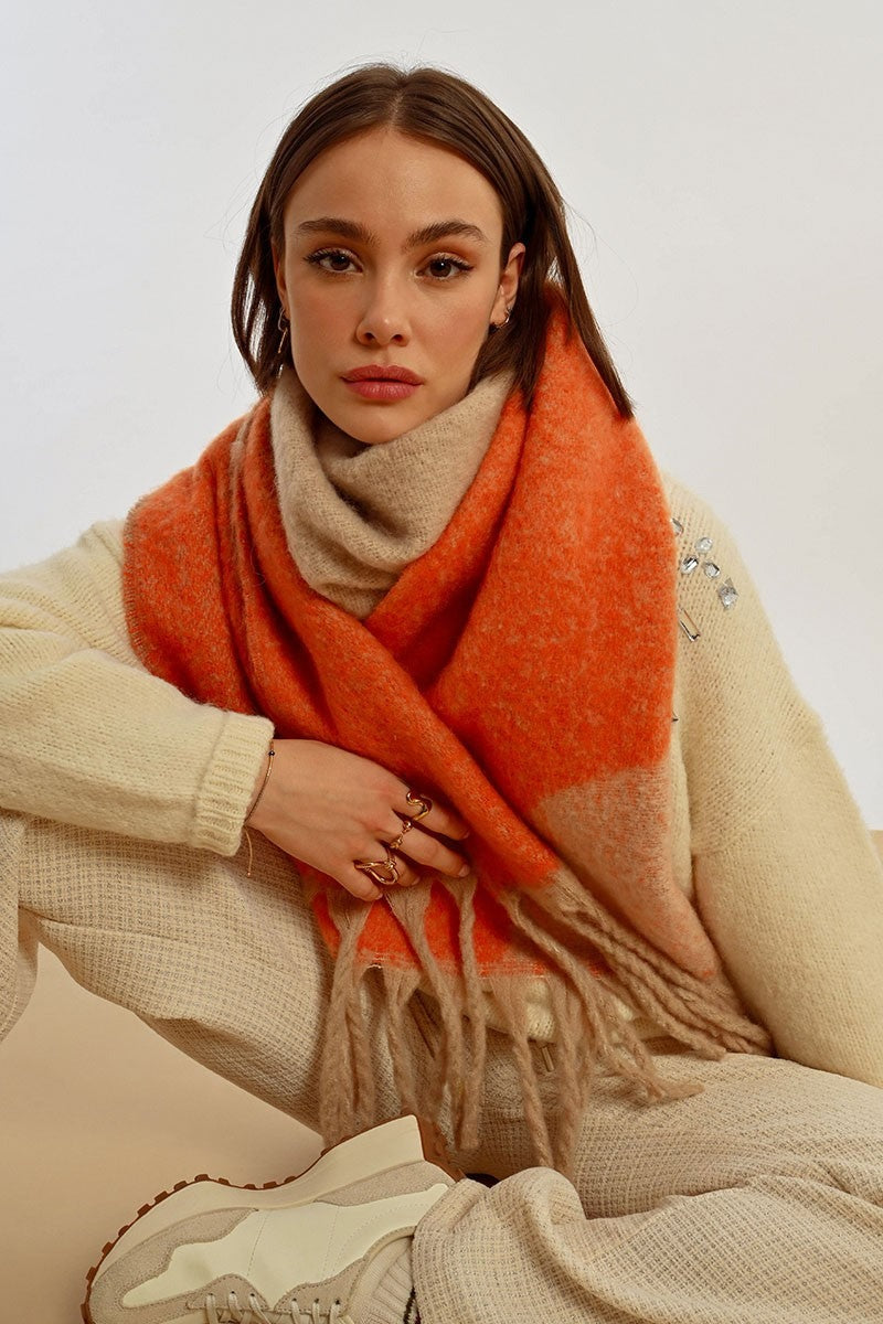 Beige And Orange Fluffy Scarf