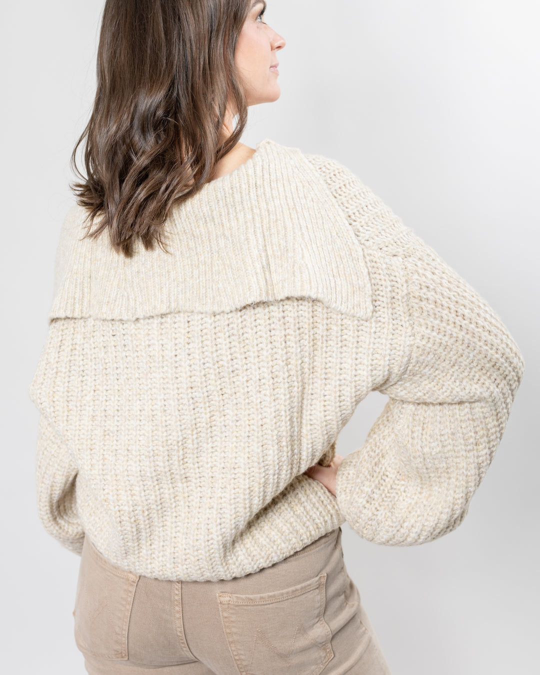 Beige Chunky Rib Knit Sloane Sweater