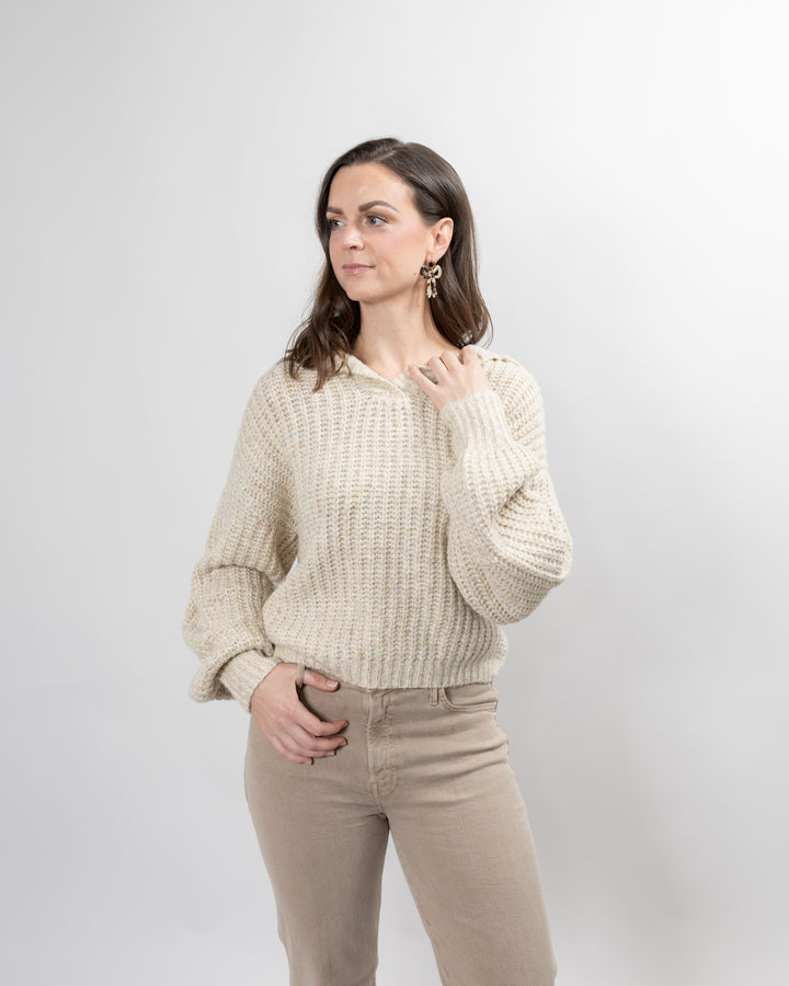 Beige Chunky Rib Knit Sloane Sweater