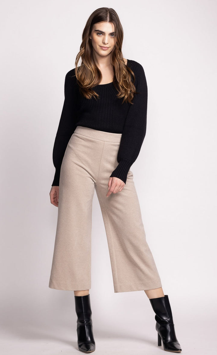 Beige Cropped Wide Leg Nadia Pant