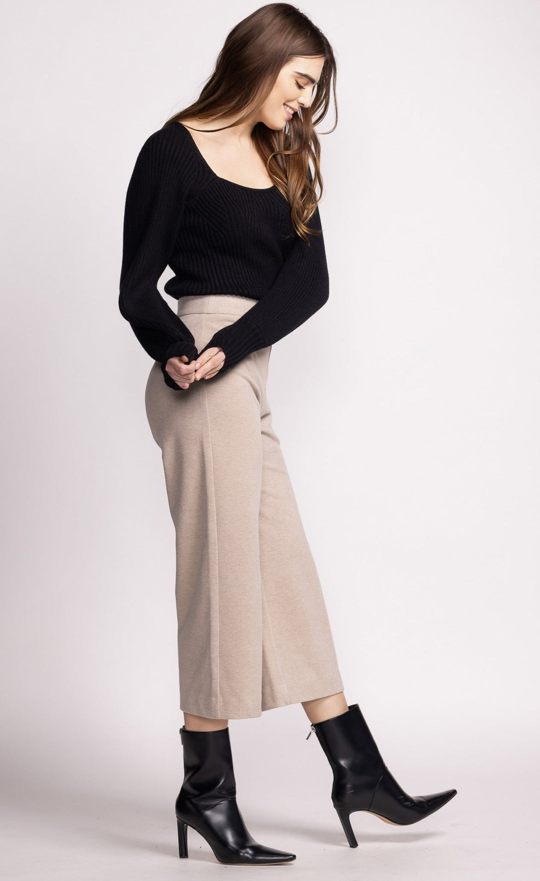 Beige Cropped Wide Leg Nadia Pant