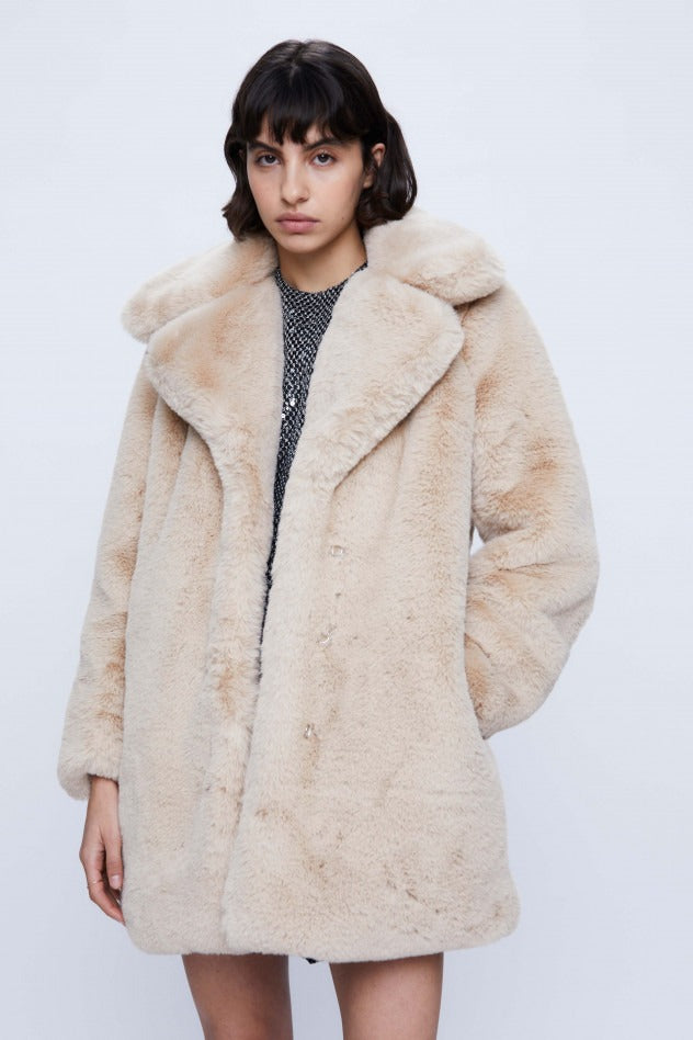 Beige Faux Fur Coat
