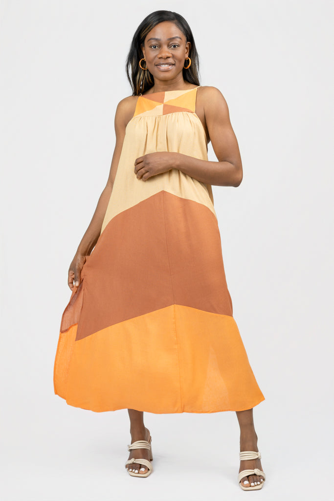 Beige Multi Midi Dress