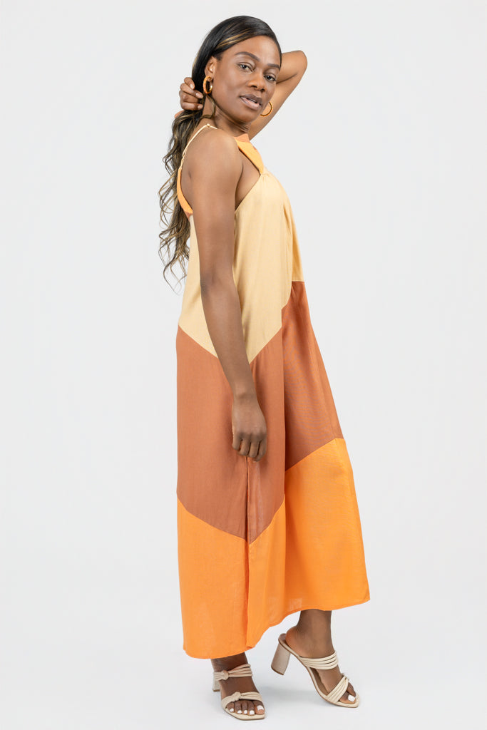 Beige Multi Midi Dress