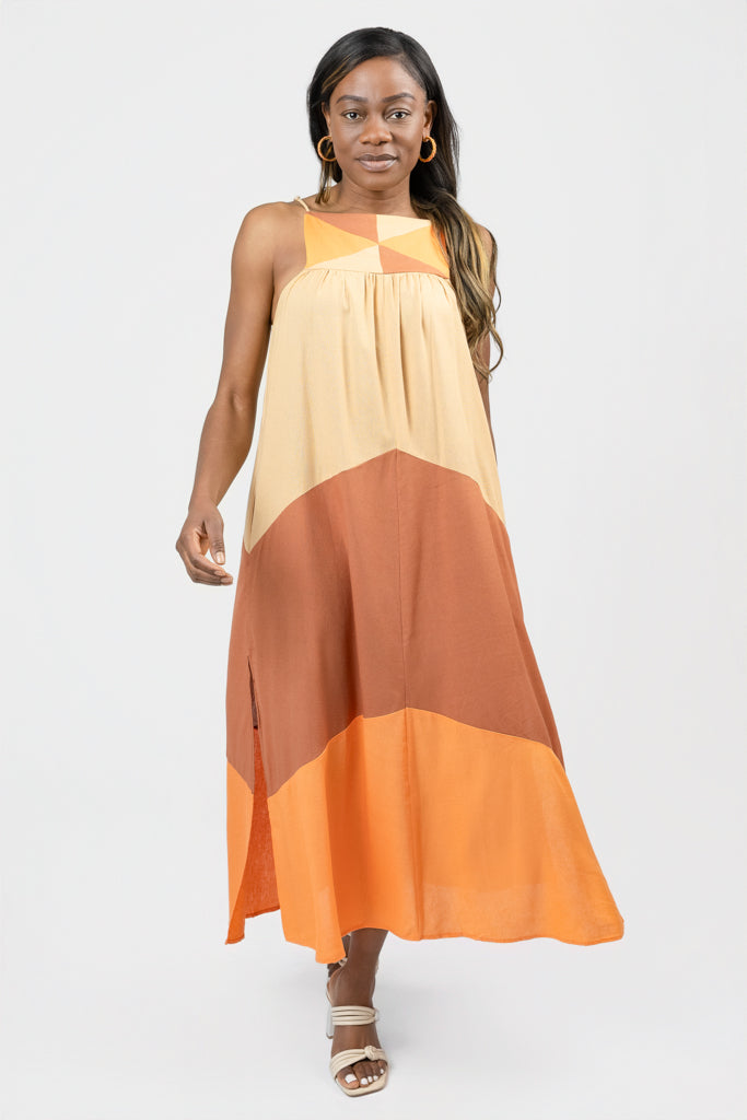 Beige Multi Midi Dress