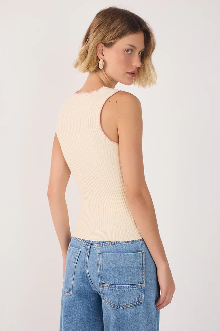 Beige Shell Dusty Pink Rib-Knit Tank