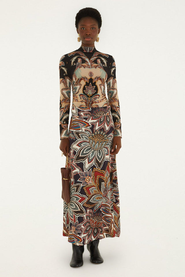 Beige Tapestry Flowers Skirt