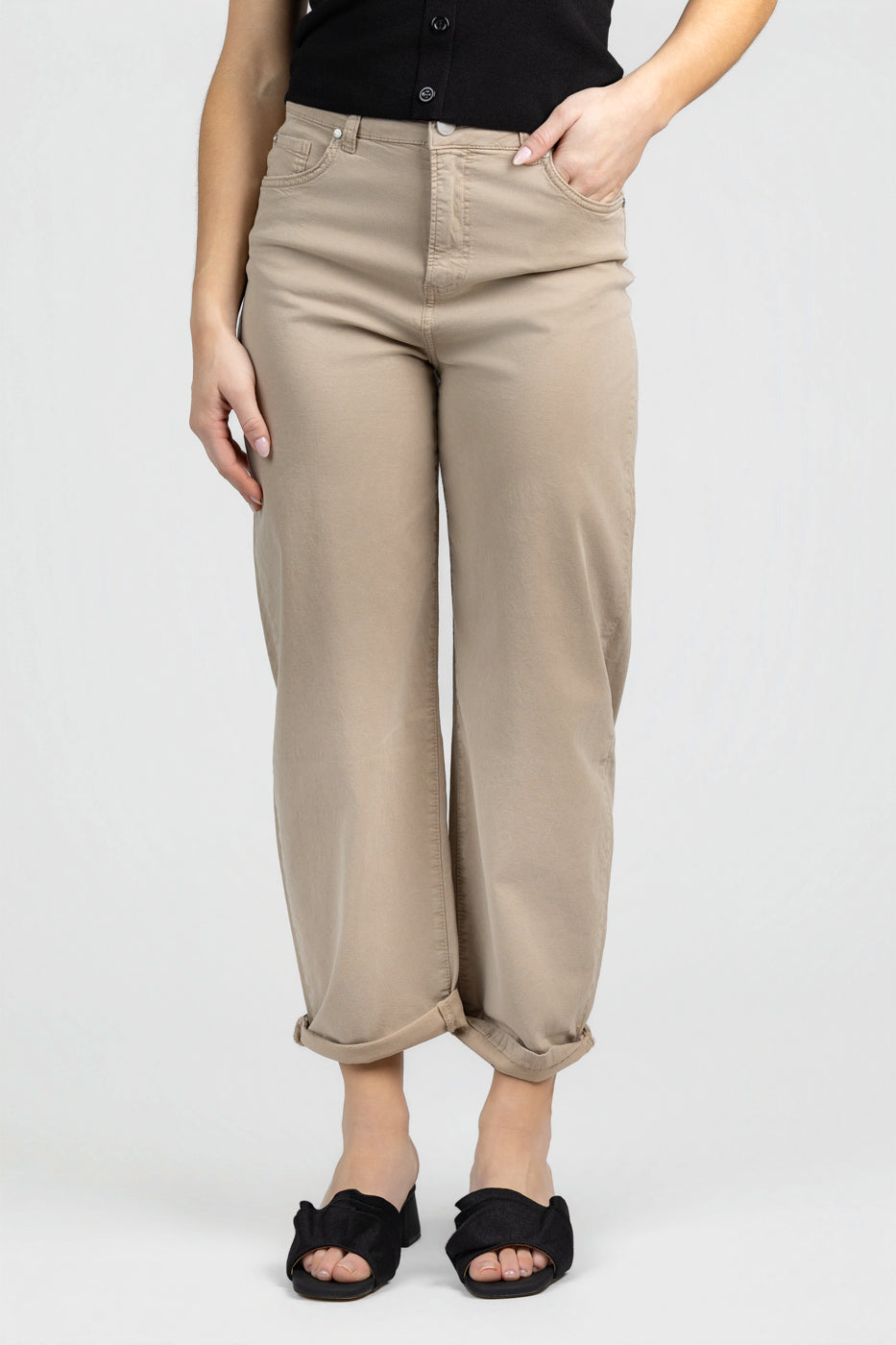 Beige Twill Iza Barrel Pant