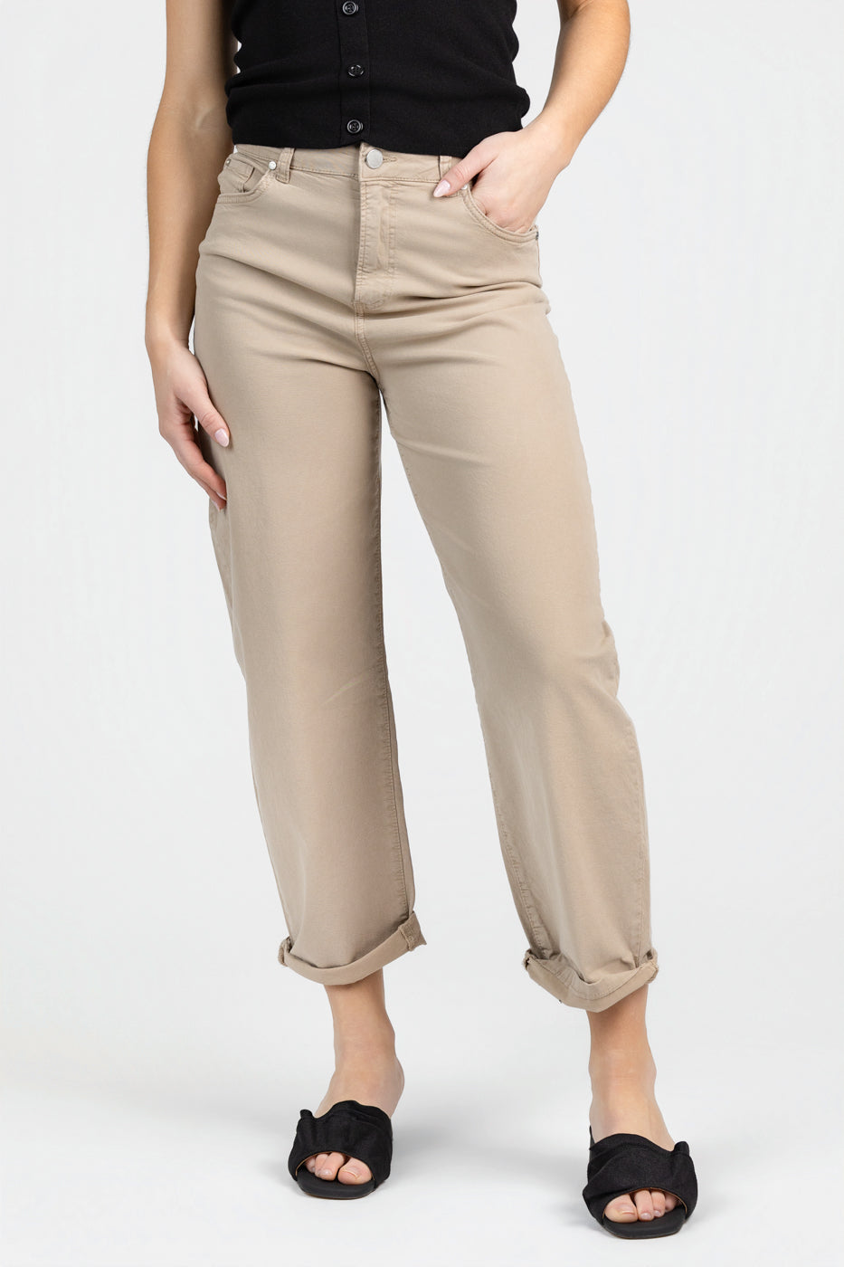 Beige Twill Iza Barrel Pant