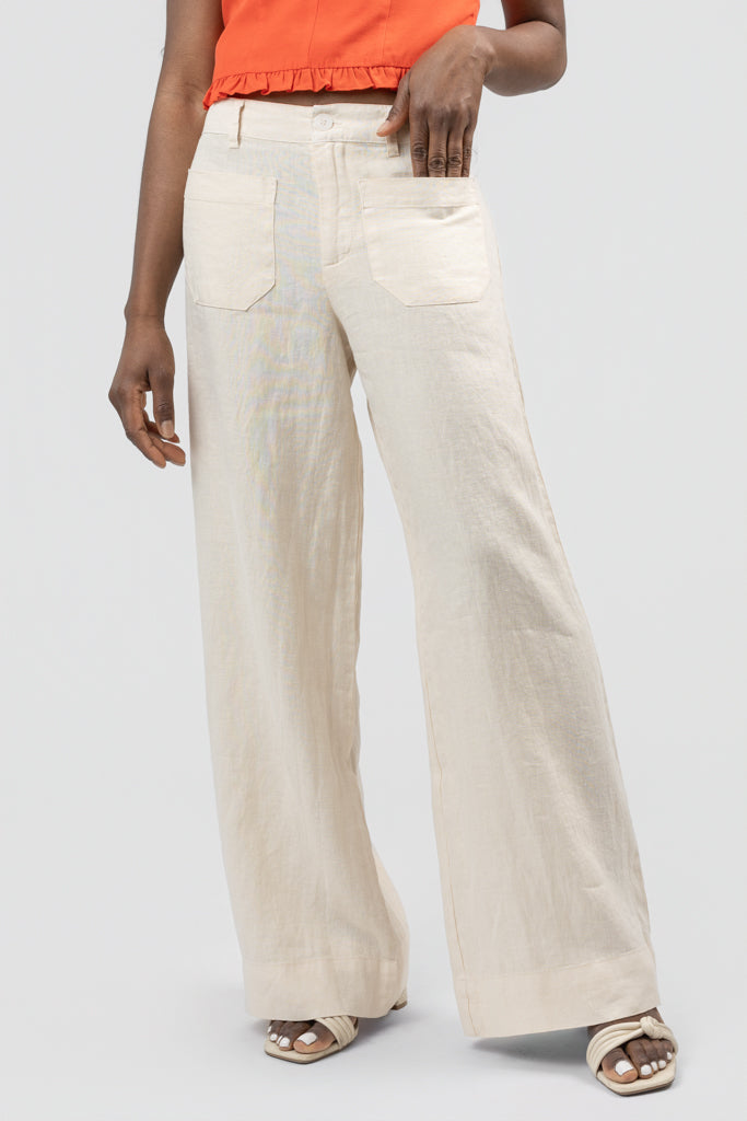 Birch Linen Wide Leg Marine Pant