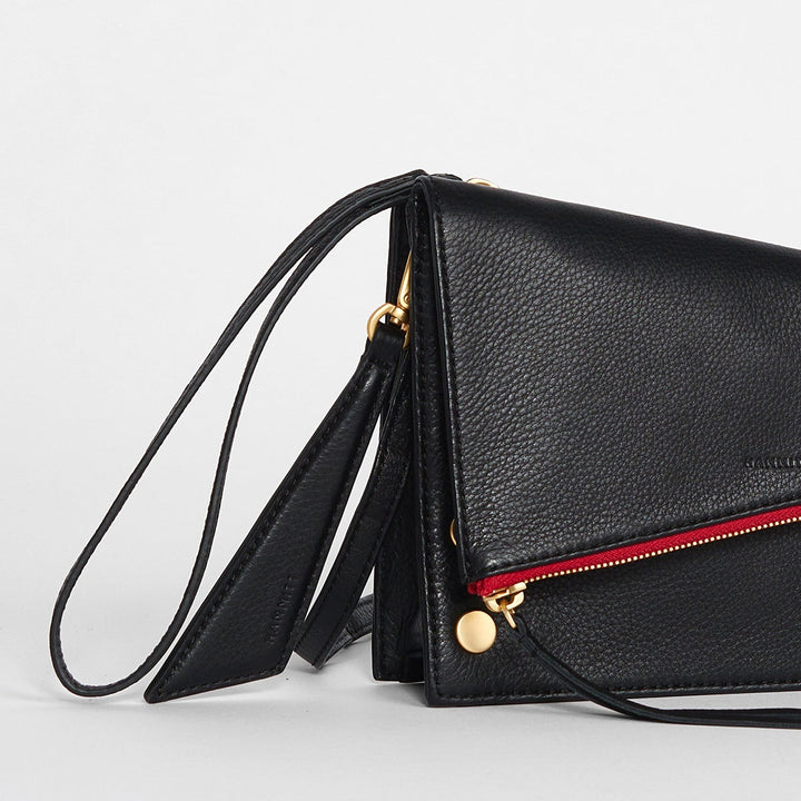 Black And Brushed Gold Red Zip Small Curtis Handbag