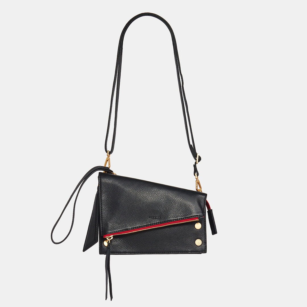 Black And Brushed Gold Red Zip Small Curtis Handbag